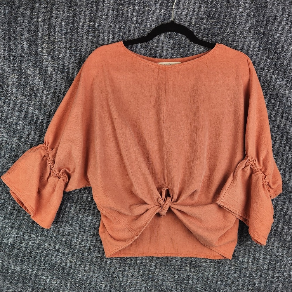 Hackwith Design House Orange Bell Sleeve Blouse‎ Lagenlook Size XS/S
